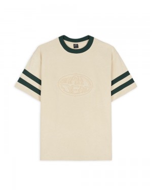 Beige Brain Dead Embossed Worldwide Short Sleeve Football T-Shirt | AU 7301498-LS