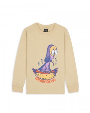 Beige Brain Dead Hot Dog Kids Long Sleeve T-Shirt | AU 7803612-UC