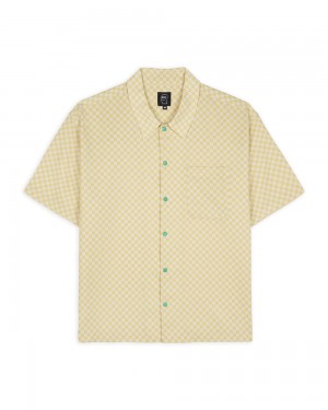 Beige Brain Dead Micro Check Short Sleeve Snap Shirt | AU 2139785-GW