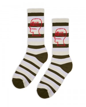 Beige Brain Dead Striped Logo Head Socks | AU 6270453-SX