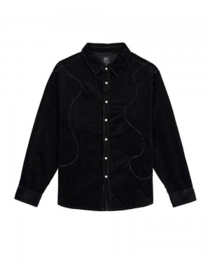 Black Brain Dead Organic Panel Ranch Shirt | AU 7560981-ZT