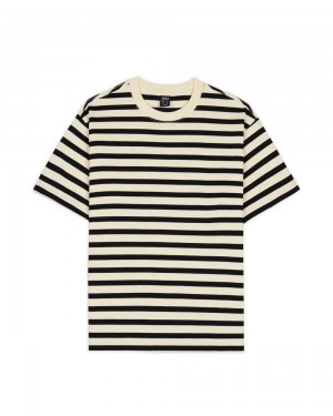 Black Brain Dead Organic Striped T-Shirt | AU 5273084-YE