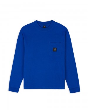 Blue Brain Dead Core Mock Neck Waffle Long Sleeve T-Shirt | AU 7409851-WB