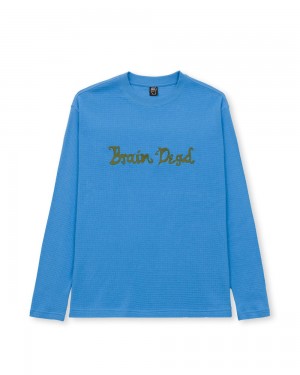 Blue Brain Dead Embroidered Waffle Long Sleeve T-Shirt | AU 8601537-SF