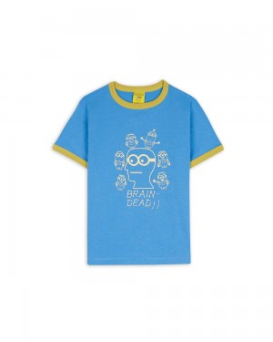 Blue Brain Dead X Minions Kids Short Sleeve Ringer T-Shirt | AU 0948651-SZ