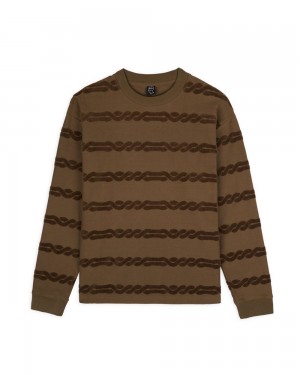 Brown Brain Dead Braided Burnout Long Sleeve T-Shirt | AU 0916285-XG