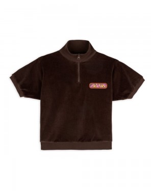 Brown Brain Dead Linked Short Sleeve Mock Neck Shirt | AU 4825961-HX