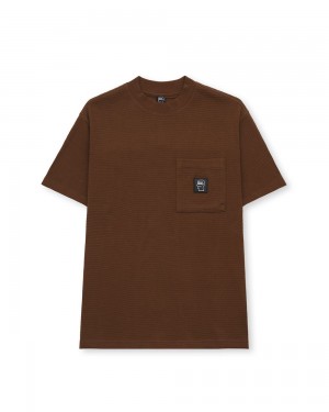 Brown Brain Dead Mini Waffle Mock Neck T-Shirt | AU 9678152-SG