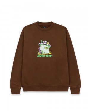 Brown Brain Dead Mushroom House Crewneck Sweatshirt | AU 9025371-BG