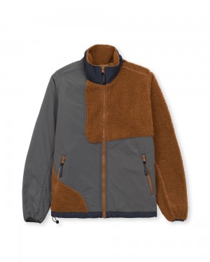 Brown Brain Dead Paneled Sherpa Full Zip Jacket | AU 4736510-ME