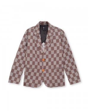 Brown Brain Dead Sleight Of Hand Checkered Blazer Jacket | AU 4563028-TE