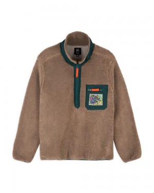 Brown Brain Dead Teddy Sherpa Half Zip Jacket | AU 7931564-ZT