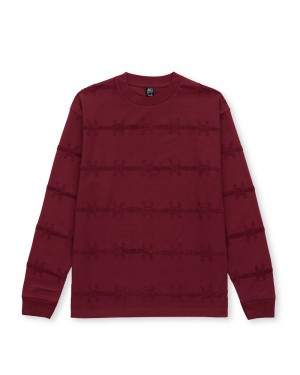 Burgundy Brain Dead Barbed Wire Burnout Long Sleeve T-Shirt | AU 8906273-CV