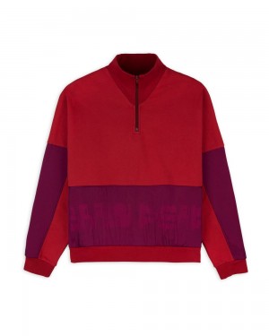 Burgundy Brain Dead Gastromaniac Overlay Half Zip Fleece Sweater | AU 3850241-IF