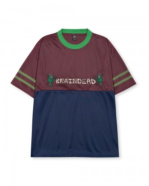 Burgundy Brain Dead Paneled Football Mesh T-Shirt | AU 1076489-BX