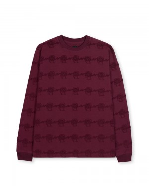 Burgundy Brain Dead Running Head Textured Stripe Long Sleeve T-Shirt | AU 1906835-WD