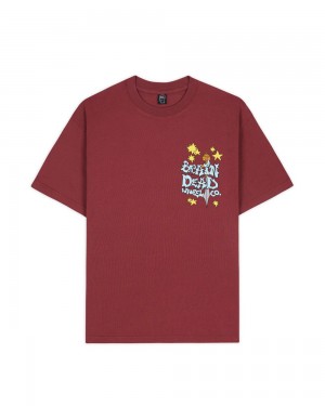 Burgundy Brain Dead Wheel Co T-Shirt | AU 2641830-YD