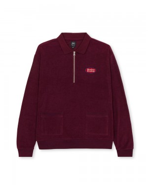 Burgundy Brain Dead Wing It Half Zip Terry Polo T-Shirt | AU 7560183-VR