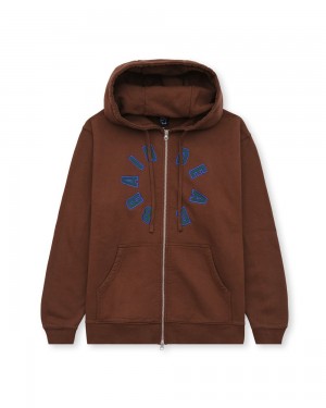 Chocolate Brain Dead Collegiate Zip Up Hoodie | AU 9025168-GE