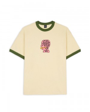 Cream Brain Dead Mouthworm Short Sleeve Ringer Tee T-Shirt | AU 2980764-WE