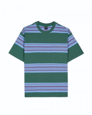 Green Brain Dead Baker Striped Pocket T-Shirt | AU 6194073-BI