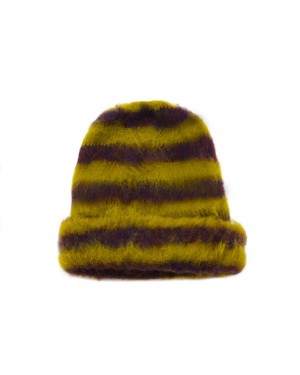 Green Brain Dead Boxy Stripe Knit Beanie | AU 0278351-BL