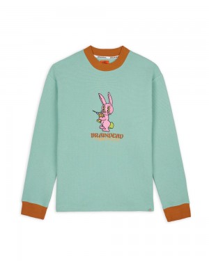 Green Brain Dead Dickies Bunny Drill Embroidered Waffle Mockneck Long Sleeve T-Shirt | AU 9085461-GR