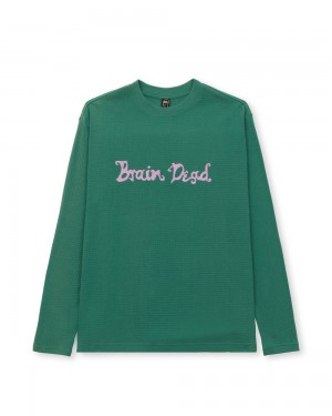 Green Brain Dead Embroidered Waffle Long Sleeve T-Shirt | AU 1436759-DQ