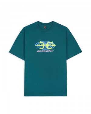 Green Brain Dead Equipment Lizard Spiral T-Shirt | AU 5896140-VJ