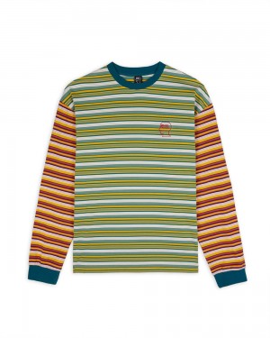 Green Brain Dead Nineties Blocked Striped Long Sleeve T-Shirt | AU 2467308-FN