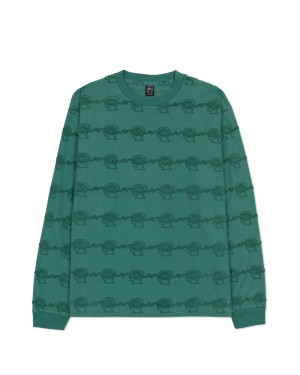 Green Brain Dead Running Head Textured Stripe Long Sleeve T-Shirt | AU 0127586-WL