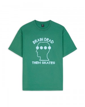 Green Brain Dead X Them Skates Logo Head Dots T-Shirt | AU 3465029-VW