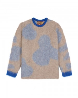 Grey Brown Brain Dead Boxy Knit Cow Print Sweater | AU 5269813-BT