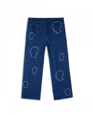 Indigo Brain Dead Logohead Denim Double Knee Utility Pant | AU 5041839-OM