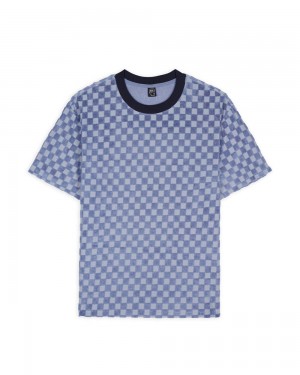 Light Blue Brain Dead Check Burnout T-Shirt | AU 3695420-GQ