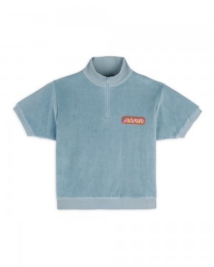 Light Blue Brain Dead Linked Short Sleeve Mock Neck Shirt | AU 3857419-QB