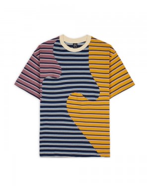 Multicolor Brain Dead 92 Organic Paneled Striped Short Sleeve T-Shirt | AU 4572819-UP