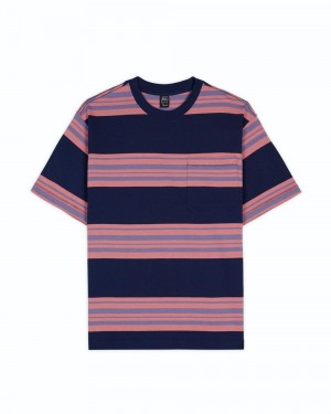 Navy Brain Dead Baker Striped Pocket T-Shirt | AU 5167328-ZN