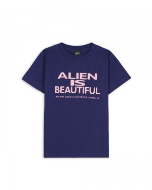 Navy Brain Dead Beautiful Alien Kids T-Shirt | AU 0872341-IT