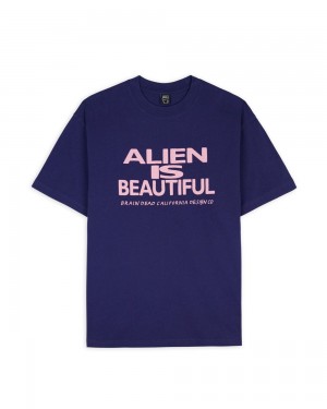 Navy Brain Dead Beautiful Alien T-Shirt | AU 4673910-BX