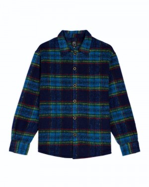 Navy Brain Dead Brushed Rancher Flannel Shirt | AU 6579430-ZJ