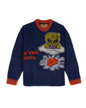 Navy Brain Dead X NBA New York Knicks Alpaca Sweater | AU 0192764-BW