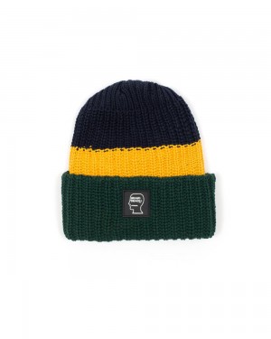 Navy Gold Brain Dead Logo Head Marl Beanie | AU 8570613-QD