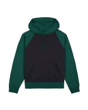 Navy Green Brain Dead Pigment Wash Logo Head Raglan Hoodie | AU 7059831-TY