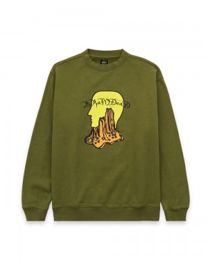 Olive Brain Dead Mount Slime Crewneck Sweatshirt | AU 7329081-KL