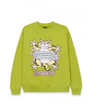 Olive Brain Dead Relaxed Cat Crewneck Sweatshirt | AU 2836951-PD