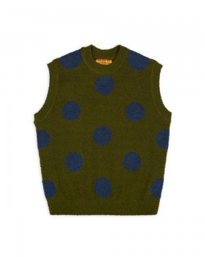 Olive Brain Dead Teddy Fur Dot Knit Vest | AU 5297613-YW