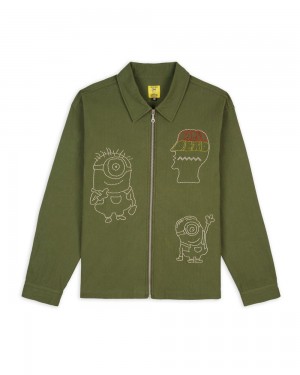 Olive Brain Dead X Minions Beaded Zip Jacket | AU 1028376-RP