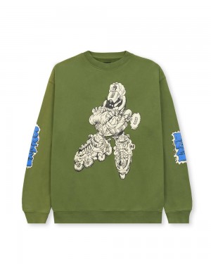 Olive Brain Dead X Them Blade Enforcer Crewneck Sweatshirt | AU 0891524-CV