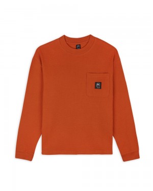 Orange Brain Dead Core Mock Neck Waffle Long Sleeve T-Shirt | AU 6874932-QY